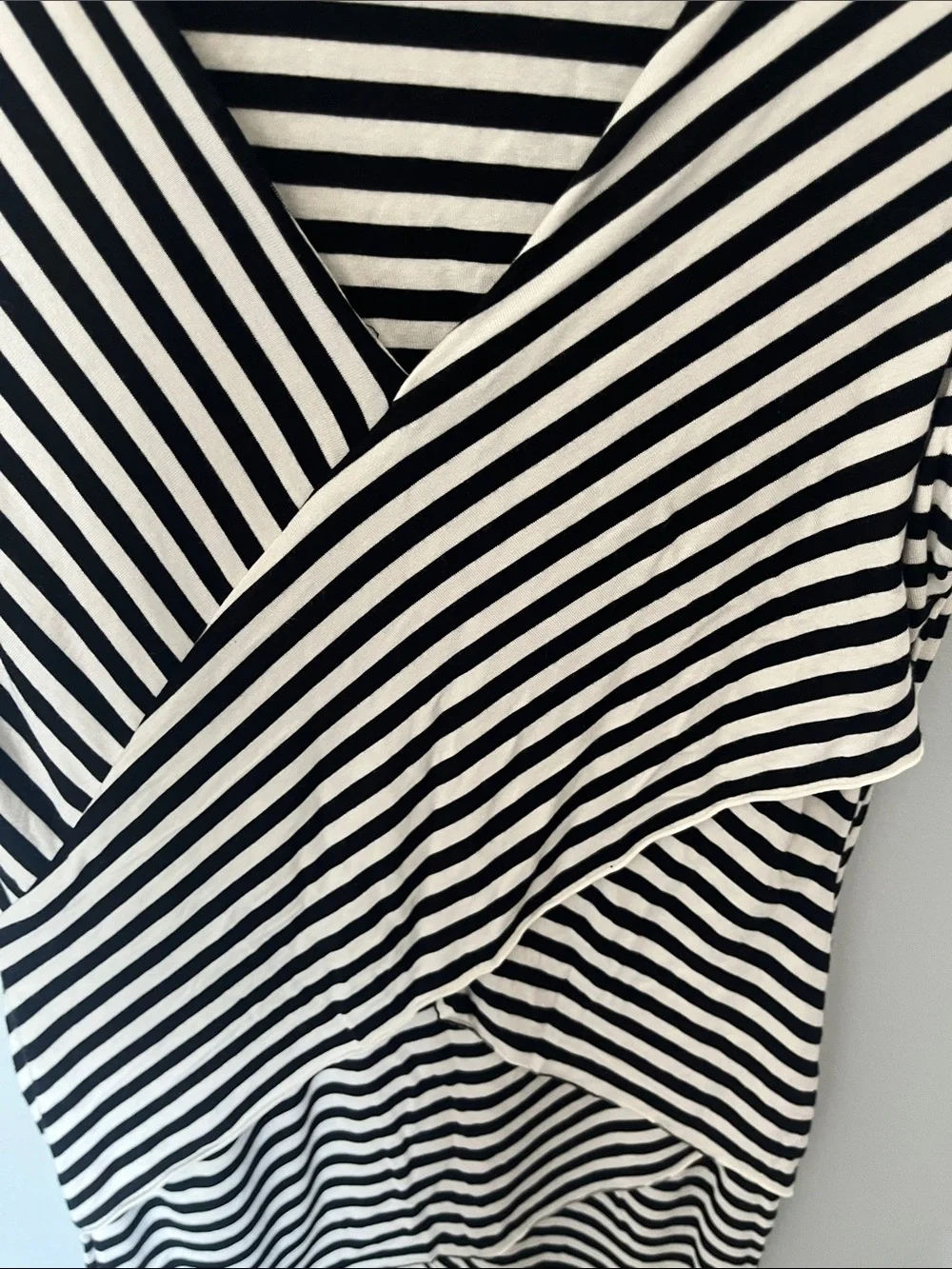 Calvin Klein Black & White Striped Sleeveless Faux-Wrap Dress see pics